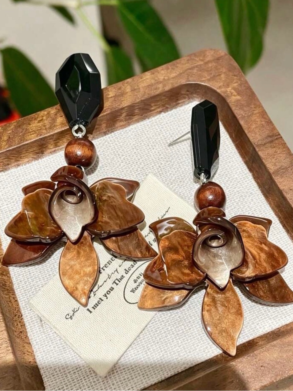 Handmade Brown Floral Statement Earrings - Women Jewelry